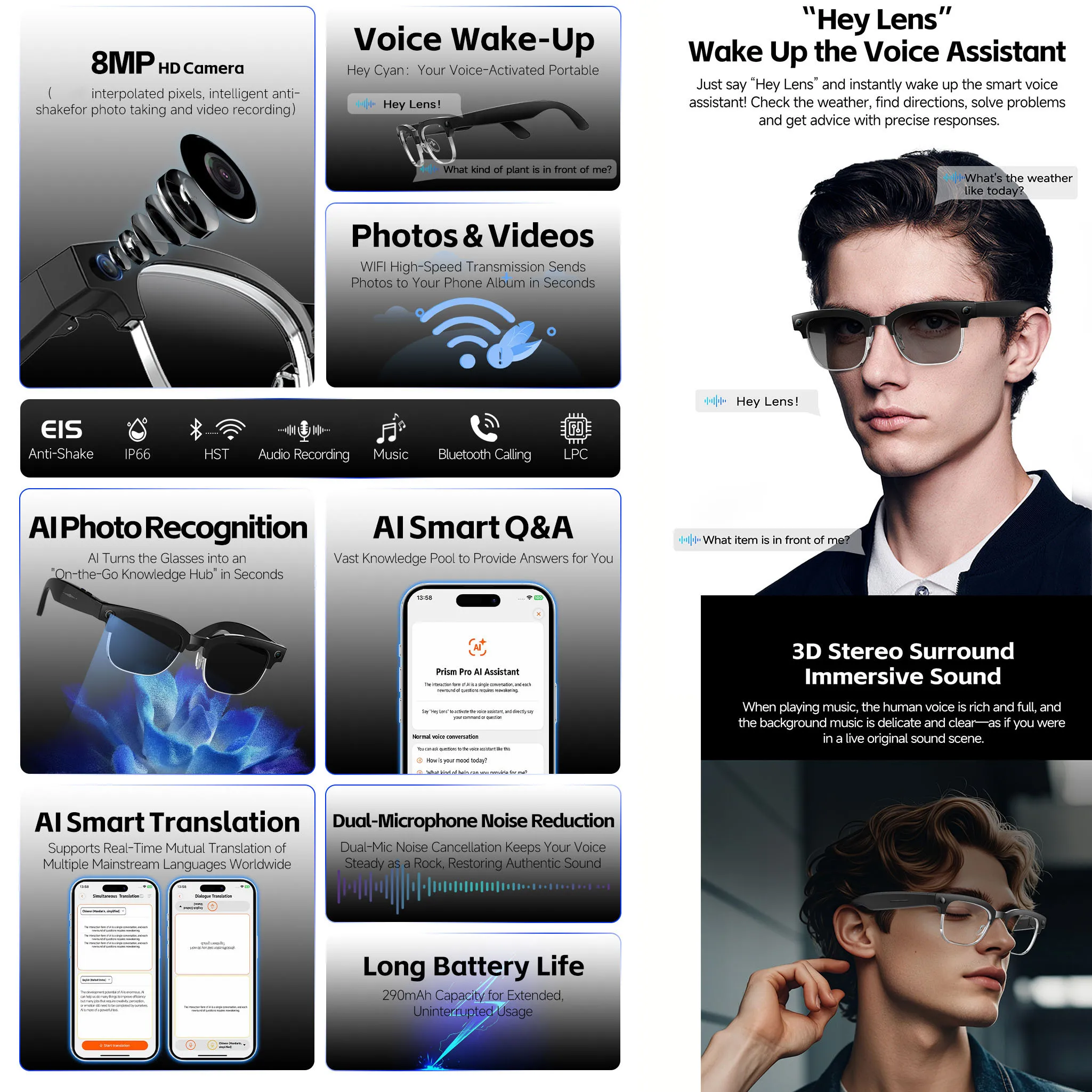 Óculos Inteligentes com IA, At - Audio Music Recognition avaliação e preço